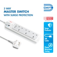 Daiyo DE 363 Master Switch 3 Way Extension Socket Strip 2 Meter long