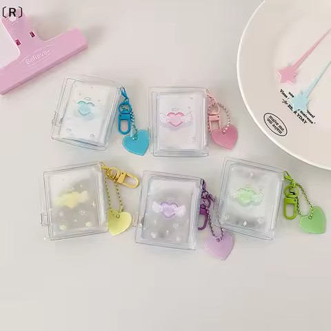 〔R〕32 Pocket 2 Inch Love Heart Hollow Photo Album Keychain For Kpop Card Photocard Name Card Binder