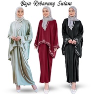 yeleedon sulaman Batwing Plain Pario Satin Skirt Blouse Women Muslimah Set Plian Baju Kurung Pario Skirt and Loose Blouse Murah