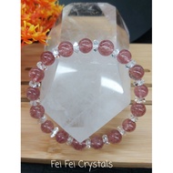 Natural Strawberry Crystal+White Crystal Design Crystal Bracelet Natural Strawberry Quartz+Clear Qua