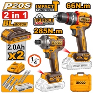 Ingco CKLI20277 20V Impact Driver 285Nm and Impact Drill 66Nm Cordless Combo Kit