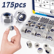 175Pcs Lock Nuts & Hex Nuts Assortment Kit M3 M4 M5 M6 M8 M10, Hex Nut Set, Stainless Steel Lock Nut
