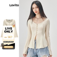 (LIVE STREAM SALE)Lovito Casual Plain Asymmetrical Button Front Corset T-Shirt for Women L52AD153 (M