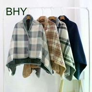 bhy Japanese Plaid Wearable Shawl & Blanket Nap Blanket Wearable Plaid Plush Blanket With Button Off