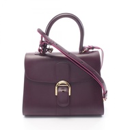 【二手】Delvaux Brillant MM 兩用手提包，酒紅色皮革，女士，二手 A