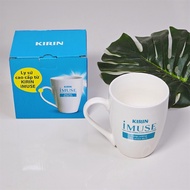 Luxury plain white ceramic cup with handle Imuse 350ml with blue lettering (piece)