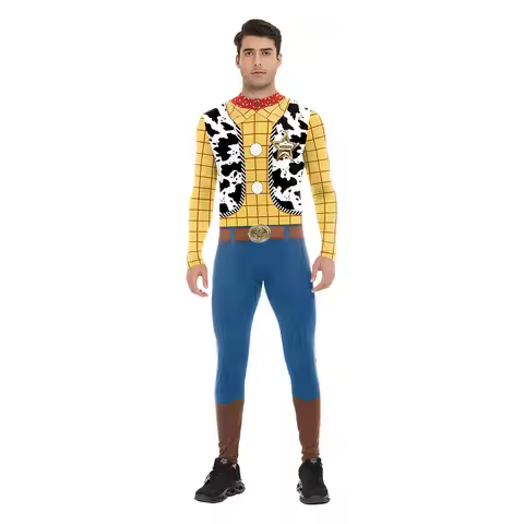 Movie Woody Cosplay Bodysuit Halloween Party Tights Rave Holiday Sheriff Woody Pride Jumpsuit Romper