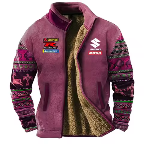 Vintage Jacket Men Suzuki Men's Coat Thick Jacket Fleece Jacket Keep Warm Coat Cycling Jacket Motorc