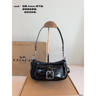 Coach Ashton 20 Silver Buckle Underarm Bag Wrinkled Leather Shoulder Bag Mini Women's Black