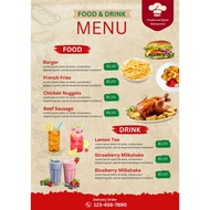 template menu makanan restoran kedai makan saiz A4 paper editable powerpoint 210mm x 297mm boleh pilih design