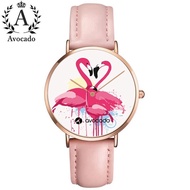[Aishang watch industry]Flamingo Watch Casual Fashion Minimalist Women Watches Green Pink Leather Strap Quartz Wristwatches