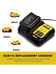 1入組dcb112 12v-20v鋰電池充電器,適用於dewalt 12v/20v Max鋰電池dcb206 Dcb204 Dcb205 Dcb120 Dcb127,可代替dewalt 20v電池充電器dcb102 Dcb105 Dcb115 Dcb107