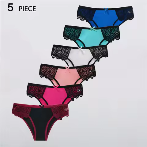 Women's Cotton Panties Low-Rise Trendy Patchwork Lace Briefs Soft Underwear M-2XL Female Lingerie Se