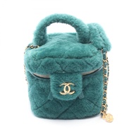 【二手】香奈兒 (Chanel) 絎縫化妝包 AS3357 綠色皮革 絎縫化妝包 雙向鏈條單肩包 女士二手 A