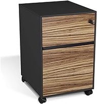 Unique Furniture Carlton Commercial Grade 2 Drawer Mobile Pedestal Home Office File Cabinet, Zebrano/Black