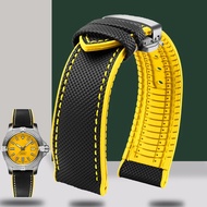 1สำหรับ Breitling Citizen Omega 20 22มม. 23มม. 24มม. ยางฟลูออรีนไนลอนสีเหลืองสร้อยข้อมือซิลิโคนอ่อนสายนาฬิกาข้อมือสำหรับผู้ชาย