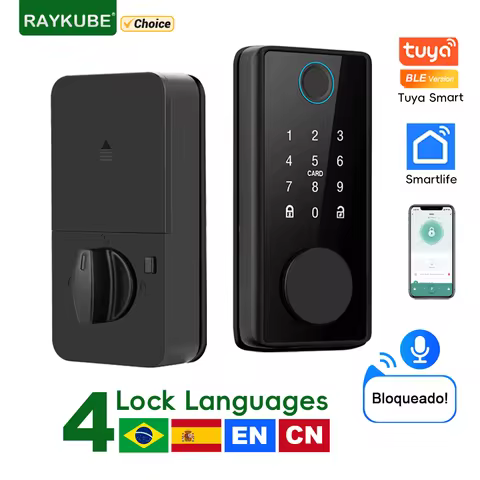 RAYKUBE DS01 4-language Tuya Smart Fingerprint Deadbolt Lock with Latch/Door Sensor Auto Lock Key/Pa