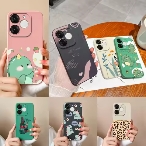 For ITEL A80 Case Cute Dinosaur Pretty Girl Liquid Silicone Durable Fashion Simplicity Back Cover Fo
