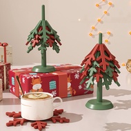 【BH】4Pcs Christmas Tree Coasters with Base Silicone Drink Coasters Thermal Pot Holder Insulation Pad