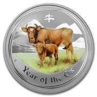 Perth Mint Australia Lunar Ox 2009 1/2 oz .999 Silver Coin Colorized BU (Series II) Color Colored Co