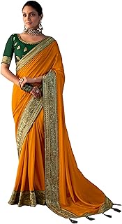 Women's Indian Ethnic Vichitra Gota Patti Saree with Unstitched Blouse||Rakhi Diwali Festive Gift fo