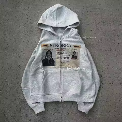 Y2K Streetwear Portrait Printed Zipper Hoodie New Harajuku Gothic Women's Hoodie