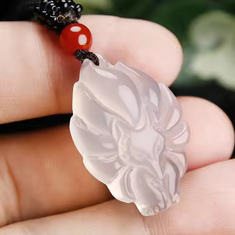 Natural Multicolor Jade Nine-tailed Fox Pendant Agate Necklace Fashion Charm Jewellery Carved Chalce