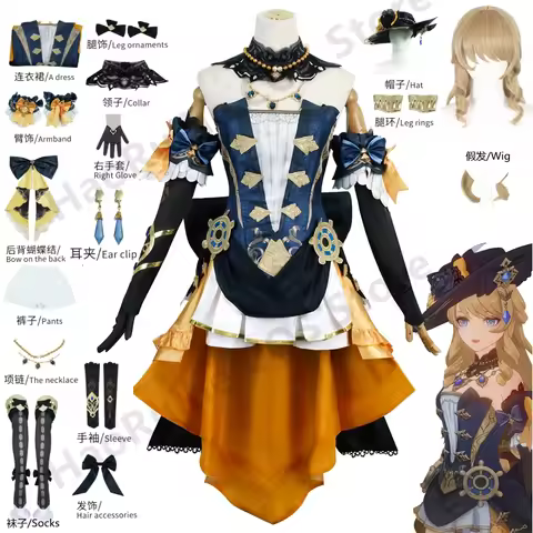 Game Genshin Impact Navia Cosplay Costume Wig Dress Uniform Fontaine Spina Di Rosula Hat Earrings Gl