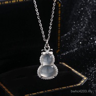 Style Necklace Gourd Pendant Pure Silver Chalcedony s999 Trendy Female Bow Pendant Empire White Clav