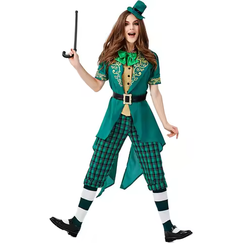 Ireland Festival St. Patrick' Day Women Leprechaun Costume Green Cover Party Tailcoat Outfits