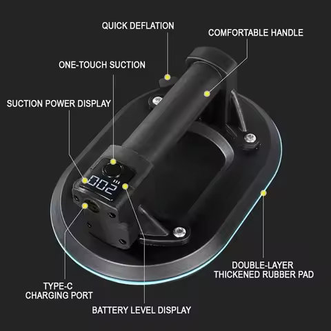 200KG Load Industrial Grade Electric Vacuum Suction Cup Heavy Duty Granite Tile Glass Lifter 1800mAh