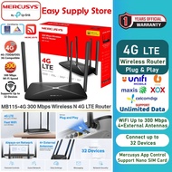 Mercusys MB115-4G 300 Mbps Wireless N 4G LTE Router | Nano SIM Plug & Play | 4 Antennas | Support Ho