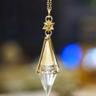 白水晶靈擺項鍊 頂輪能量水晶頸鏈 黃銅項鍊 中性 男項鍊