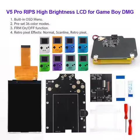 Rechargeable GB V5 Pro IPS Screen RIPS Housing Color Case Pixel OSD FRM Backlight Highlight LCD Mod