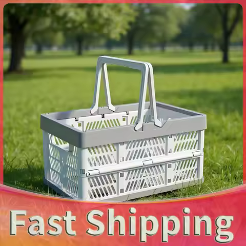 Plastic Storage Crate Stackable Handle Crate Large Picnic Basket for Kitchen Living Room and Desktop
