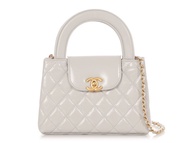 Chanel Light Gray Quilted Glazed Calfskin Small Nano Kelly Aged Gold Hardware, 2024