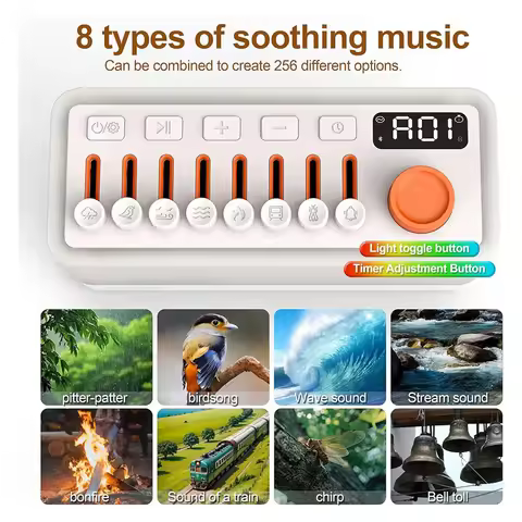 HIHI White Noise Sleep Sound Machine with 8 , Portable Bluetooth Speaker, 12 Colors Night Lights