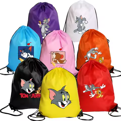 Tom and Jerry Drawstring Bag Cartoon Anime Storage Bags Drawstring Pouch Boy Girl Party Pocket Birth