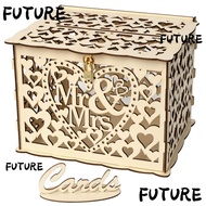 HL-FUTU Wooden Gift Card Box, Wood 25*20*18.3 CM Hollow Sign-in Box, Delicate Natural Colour Wedding