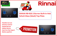 RINNAI RB-92G 2 Burner Built-In Hob Schott Glass (black) Top Plate / FREE EXPRESS DELIVERY
