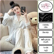 [Women's Pajamas, TAMY Home Wear Sets with Round Feather Sleeves and Smooth Brocade - Freesize