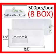 Envelope 4.5" x 9.5" White + Window + Peel & Seal (500 Pcs/Box)