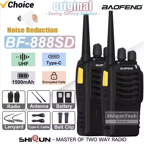 2PCS Baofeng BF-888SD Walkie Talkies Noice Reduction UHF Encrypted Call Portable Type-C Charging Upg