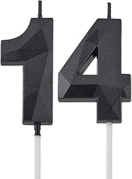 2 inch Black 14 & 41 Birthday Candles, 3D Diamond Number 14th & 41st Cake Topper for Boys Girls Birt