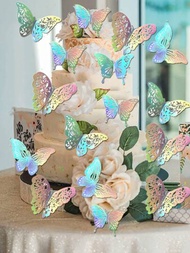60入組5種類型多色3D蝴蝶牆壁裝飾可拆式金屬壁貼房間壁畫貼紙貼紙，適用於兒童臥室托兒所課堂派對裝飾婚禮裝飾DIY禮物