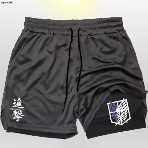 Attack Titan on Shorts Attack on Titan Anime Collaboration Printing 2-in-1 Sports Shorts Summer New 