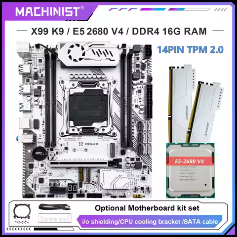 MAXHINIST X99 K9 TPM 2.0 Motherboard LGA 2011-3 Xeon E5 2680 V4 CPU 16GB 2666MHz DDR4 RAM Four chann