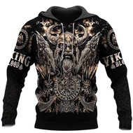 2024 Men's Autumn Hoodie Viking Skull Print 3d Sweatshirts Urban Trend Rock Hip Hop Hooded Unisex Cl