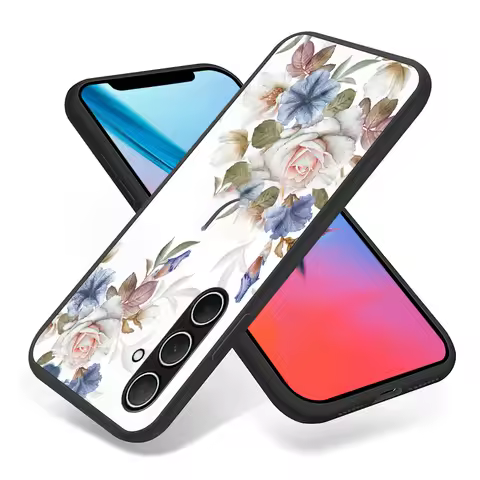Floral Tempered Glass Case For Samsung Galaxy A17 A07 A26 A36 A56 M15 M35 M55 M34 A16 5G A06 M51 J8 