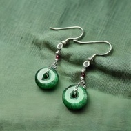 花青翡翠平安扣925純銀耳環 | 天然緬甸玉翡翠A貨| 送禮